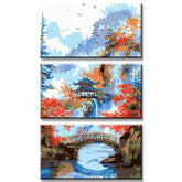 Painting by Numbers Panorama Picturesque Chinese Mountain Landscape with River 3-Panel